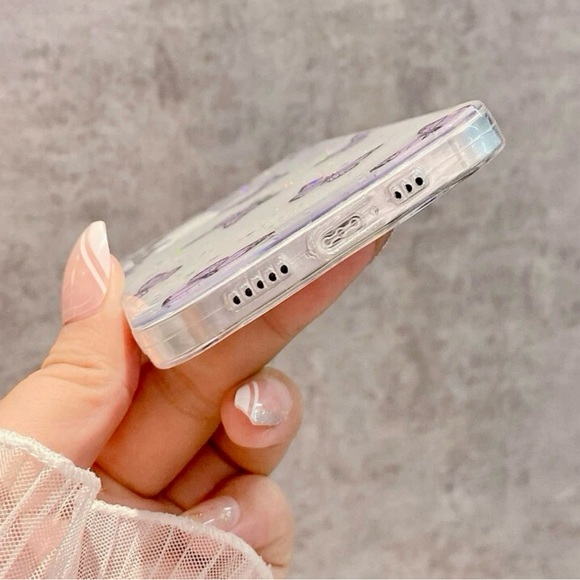 NWT iPhone13ProMax Sparkling Purple Butterfly Glitter Clear Phone Case - Picture 3 of 4